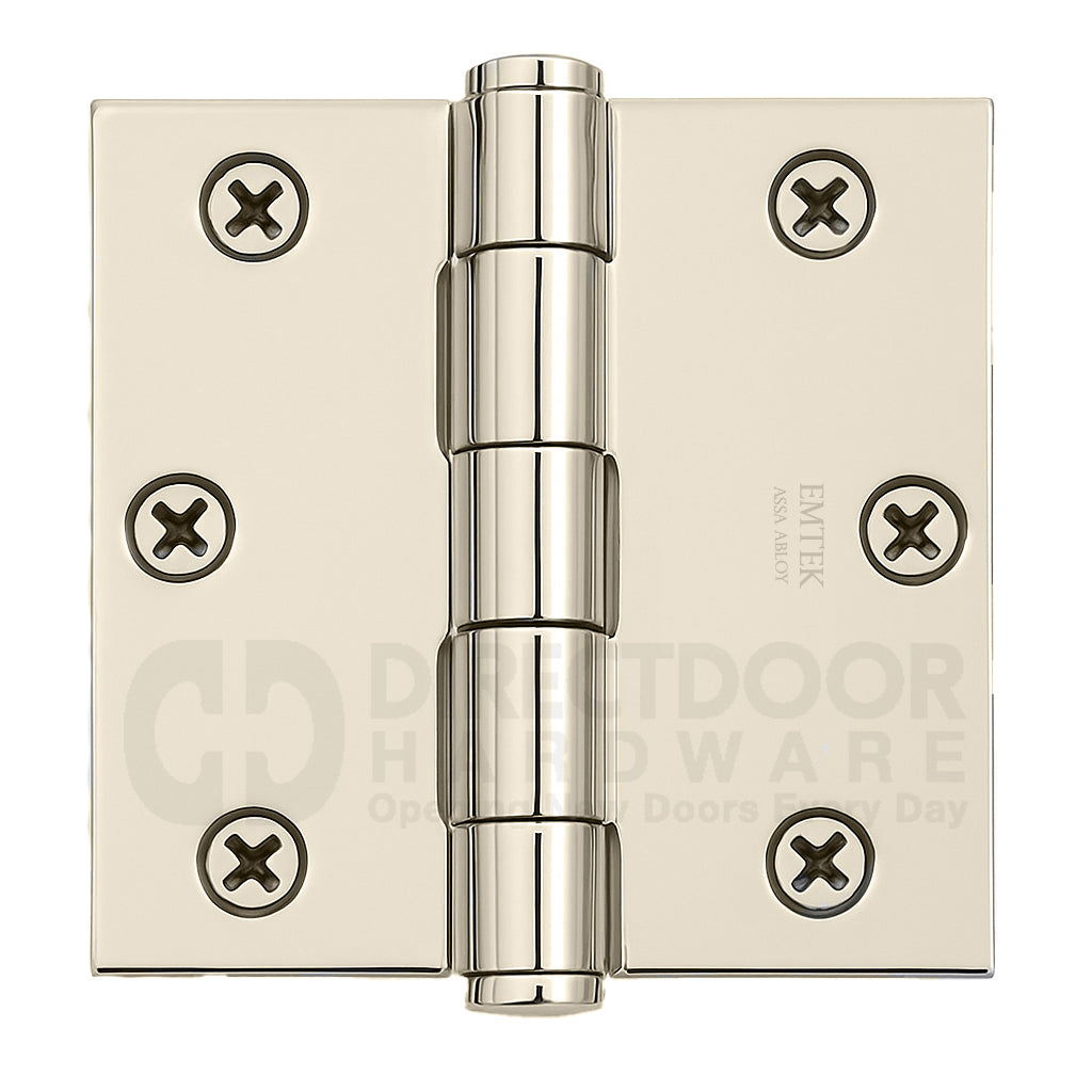 Emtek 3.5x3.5 Residential Door Hinge with Square Corners in Polished Nickel
