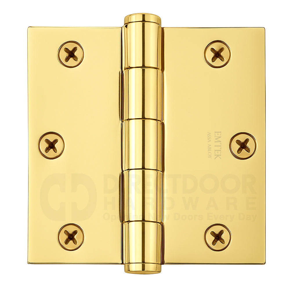 Emtek 3.5x3.5 Residential Door Hinge with Square Corners in Polished Brass