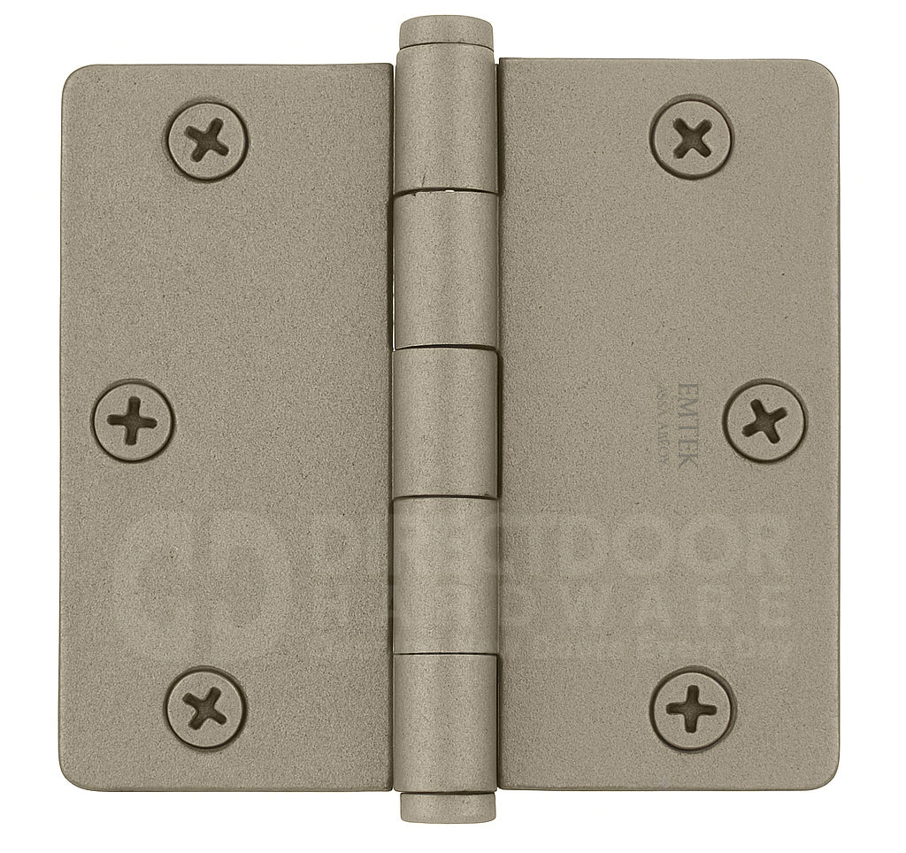 Emtek 3.5 x 3.5 Inch Residential Duty Door Hinges with 1/4 Radius Corner in Tumbled White Bronze