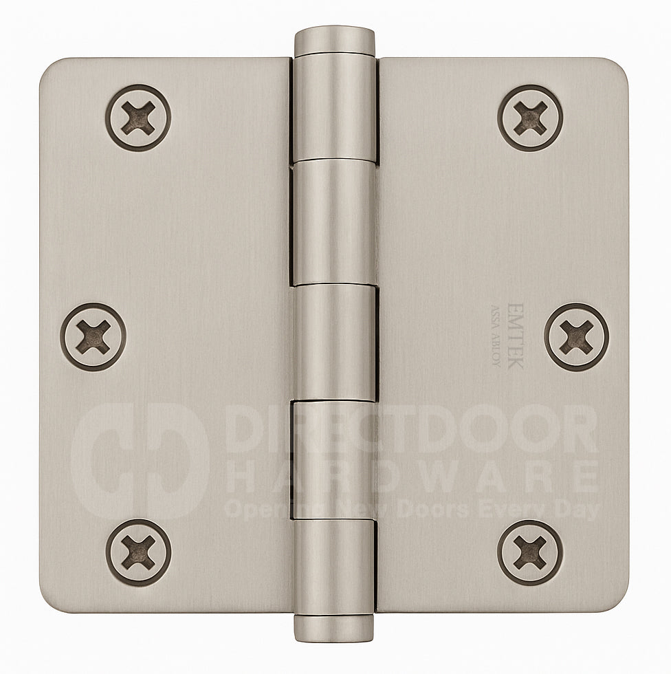 Emtek 3.5 x 3.5 Inch Residential Duty Door Hinges with 1/4 Radius Corner in Satin Nickel