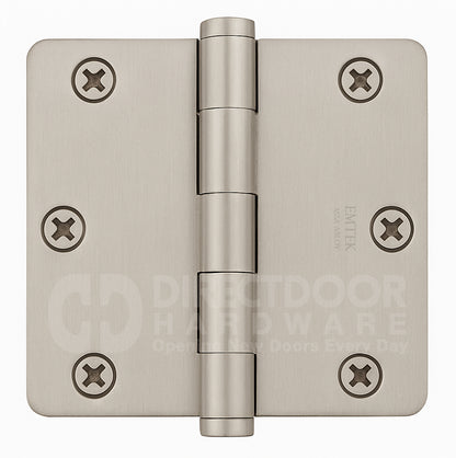 Emtek 3.5 x 3.5 Inch Residential Duty Door Hinges with 1/4 Radius Corner in Satin Nickel