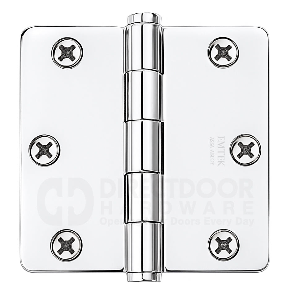 Emtek 3.5 x 3.5 Inch Residential Duty Door Hinges with 1/4 Radius Corner in Polished Chrome
