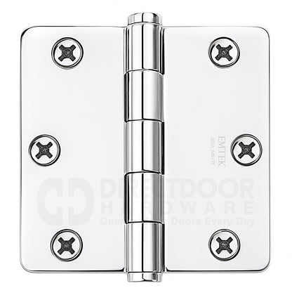 Emtek 3.5 x 3.5 Inch Residential Duty Door Hinges with 1/4 Radius Corner in Polished Chrome
