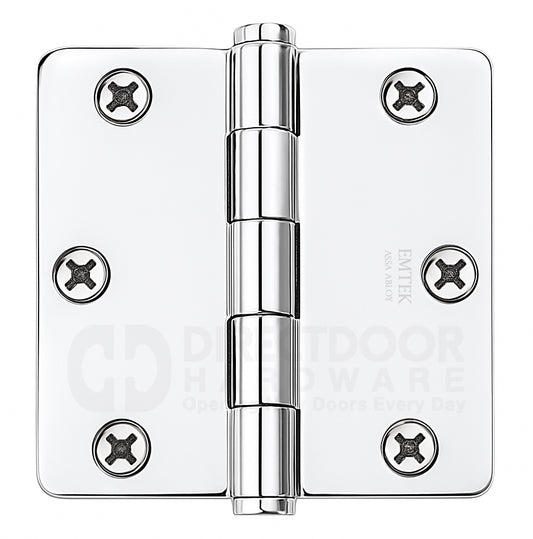 Emtek 3.5 x 3.5 Inch Residential Duty Door Hinges with 1/4 Radius Corner in Polished Chrome