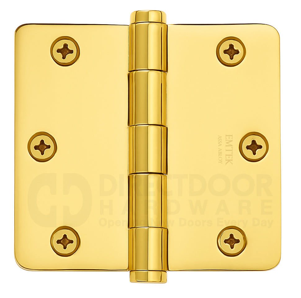 Emtek 3.5 x 3.5 Inch Residential Duty Door Hinges with 1/4 Radius Corner in Polished Brass