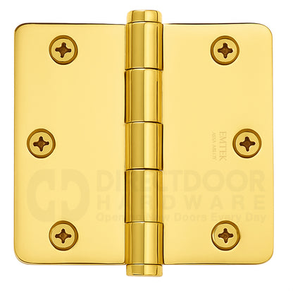 Emtek 3.5 x 3.5 Inch Residential Duty Door Hinges with 1/4 Radius Corner in Polished Brass