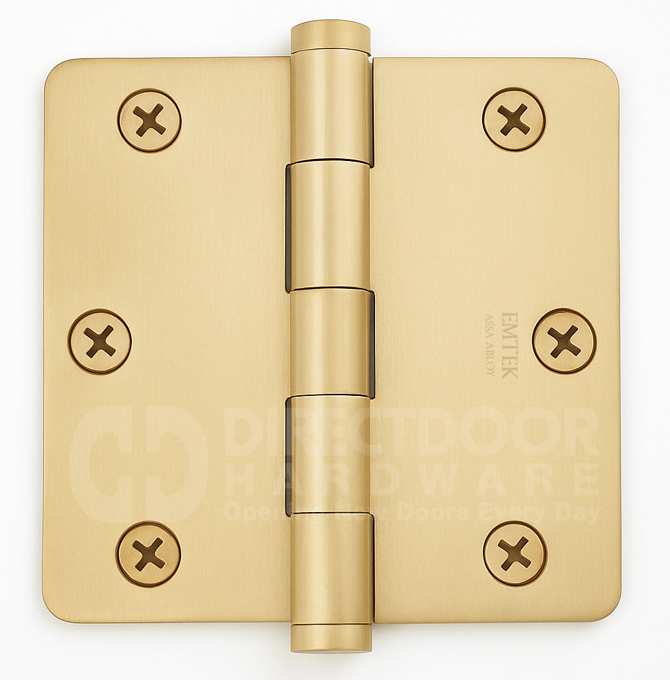 Emtek 3.5 x 3.5 Inch Residential Duty Door Hinges with 1/4 Radius Corner in Satin Brass