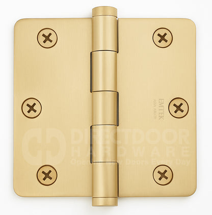 Emtek 3.5 x 3.5 Inch Residential Duty Door Hinges with 1/4 Radius Corner in Satin Brass