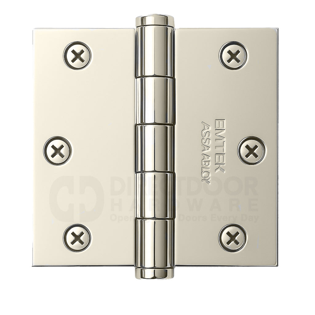 Emtek 3.5 Inch Solid Brass Hinge with Square Corners in Polished Nickel
