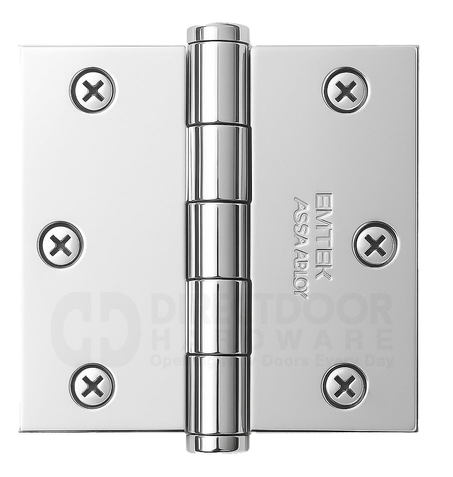 Emtek 3.5 Inch Solid Brass Hinge with Square Corners in Polished Chrome