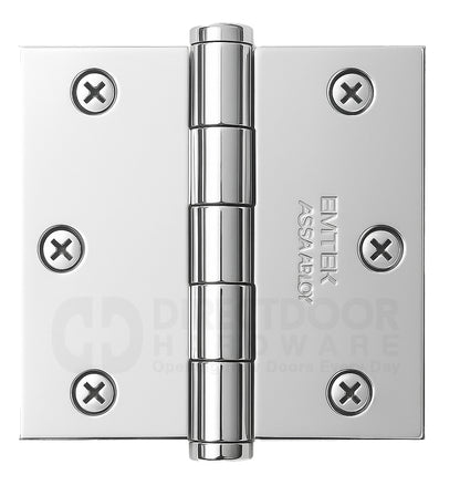 Emtek 3.5 Inch Solid Brass Hinge with Square Corners in Polished Chrome
