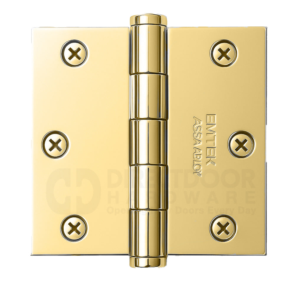Emtek 3.5 Inch Solid Brass Hinge with Square Corners in Polished Brass