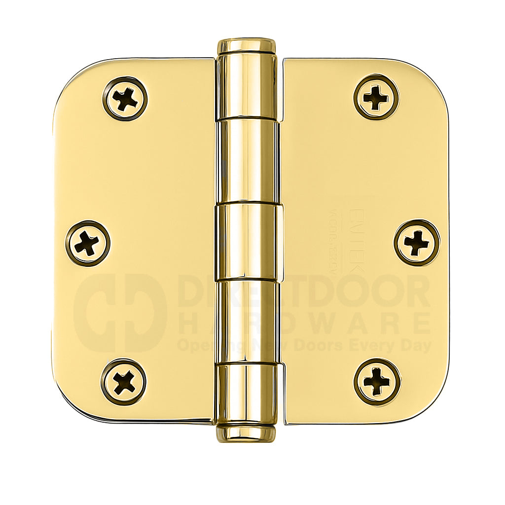 Emtek 3.5 x 3.5 Door Hinge with 5/8 Radius Corners in Polished Brass
