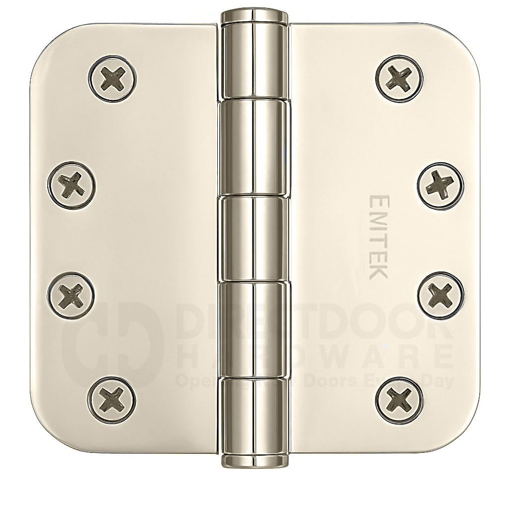 Emtek 4 Inch Residential Duty Door Hinges 5/8 inch Round Corners in Polished Nickel
