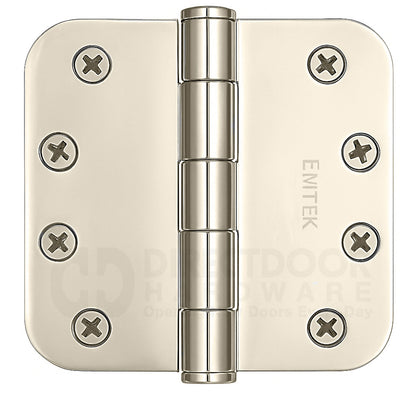 Emtek 4 Inch Residential Duty Door Hinges 5/8 inch Round Corners in Polished Nickel