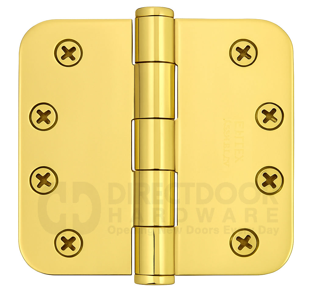 Emtek 4 Inch Residential Duty Door Hinges 5/8 inch Round Corners Polished Brass