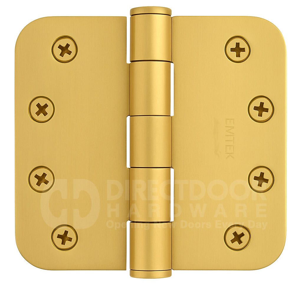 Emtek 4 Inch Residential Duty Door Hinges 5/8 inch Round Corners in Satin Brass