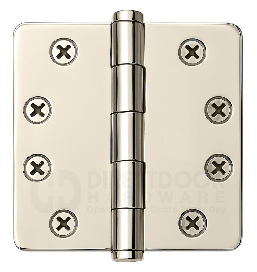 Emtek 4 Inch Heavy Duty Door Hinges With 1/4 Inch Round Corners in Polished Nickel