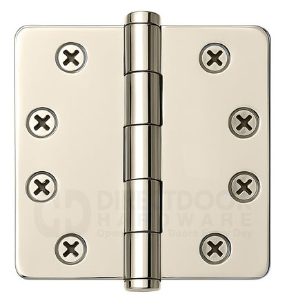 Emtek 4 Inch Heavy Duty Door Hinges With 1/4 Inch Round Corners in Polished Nickel