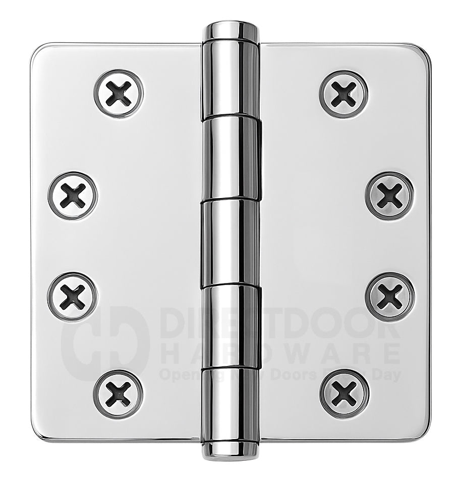 Emtek 4 Inch Heavy Duty Door Hinges With 1/4 Inch Round Corners in Polished Chrome