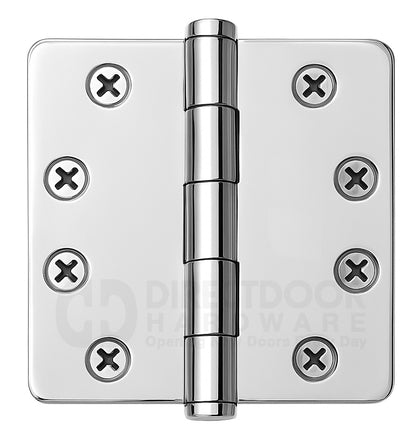Emtek 4 Inch Heavy Duty Door Hinges With 1/4 Inch Round Corners in Polished Chrome
