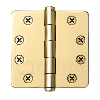Emtek 4 Inch Heavy Duty Door Hinges With 1/4 Inch Round Corners in Polished Brass