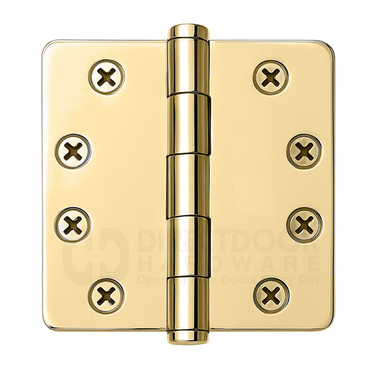 Emtek 4 Inch Heavy Duty Door Hinges With 1/4 Inch Round Corners in Polished Brass