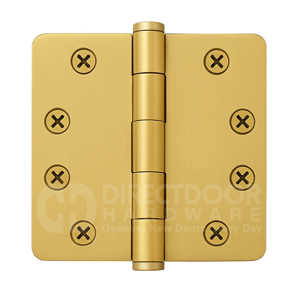 Emtek 4 Inch Heavy Duty Door Hinges With 1/4 Inch Round Corners in Satin Brass