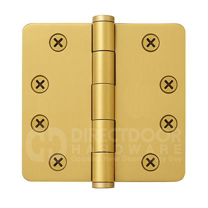 Emtek 4 Inch Heavy Duty Door Hinges With 1/4 Inch Round Corners in Satin Brass