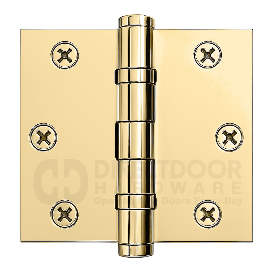 Emtek 3.5 Inch Ball Bearing Door Hinges With Square Corners in Polished Brass