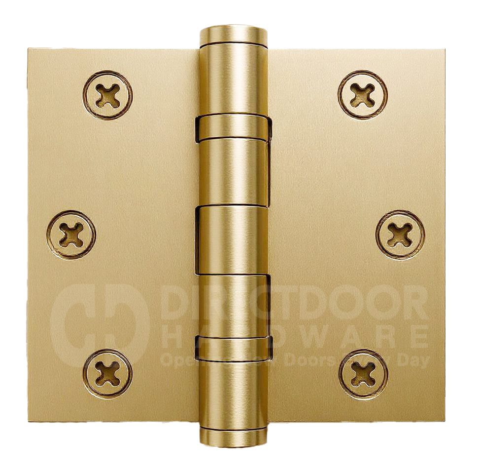Emtek 3.5 Inch Ball Bearing Door Hinges With Square Corners in Satin Brass