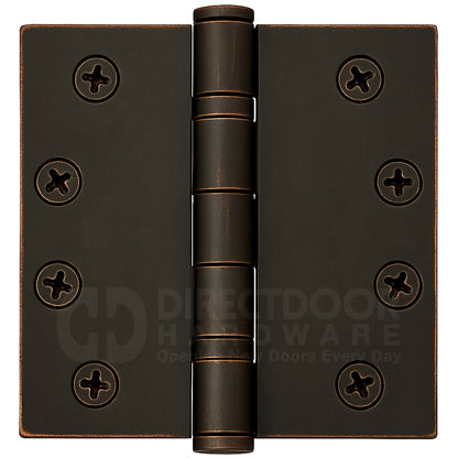 Emtek 4 Inch Ball Bearing Door Hinges With Square Corners in Oil Rubbed Bronze