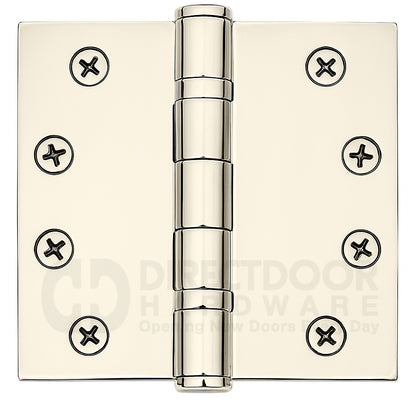 Emtek 4 Inch Ball Bearing Door Hinges With Square Corners in Polished Nickel