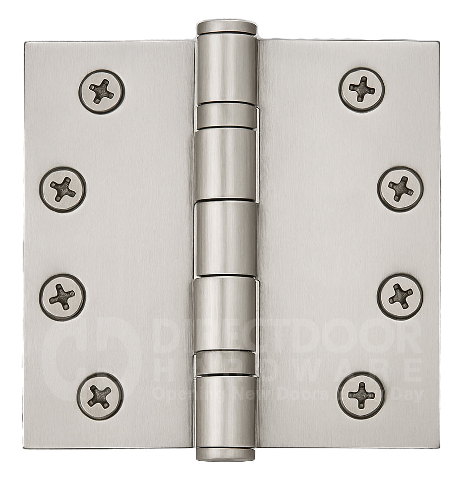 Emtek 4 Inch Ball Bearing Door Hinges With Square Corners in Satin Nickel