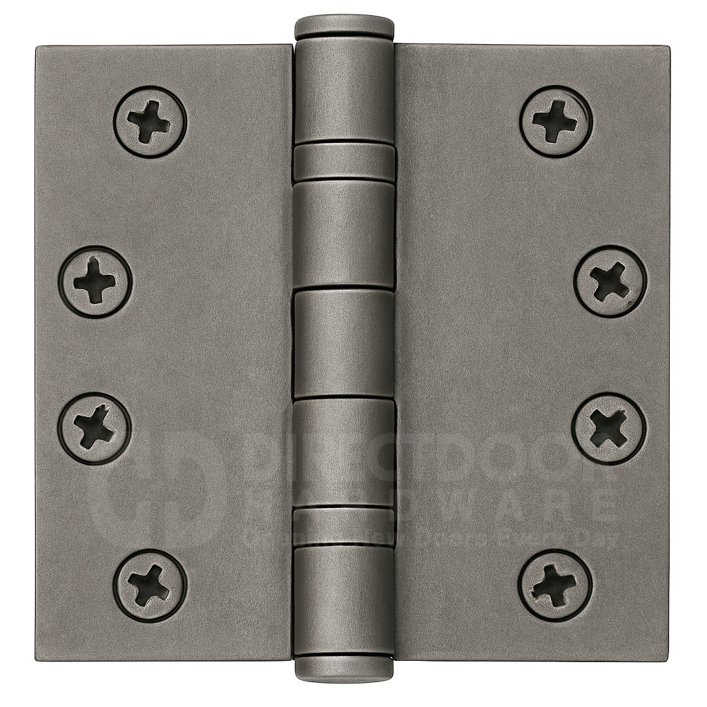 Emtek 4 Inch Ball Bearing Door Hinges With Square Corners in Pewter