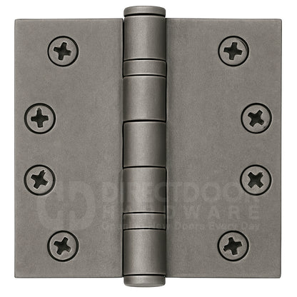 Emtek 4 Inch Ball Bearing Door Hinges With Square Corners in Pewter