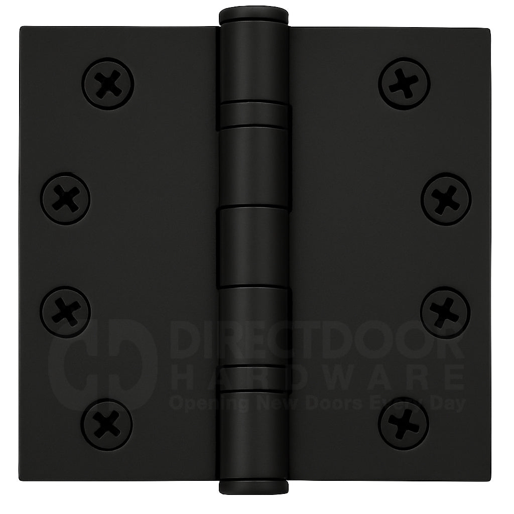 Emtek 4 Inch Ball Bearing Door Hinges With Square Corners in Flat Black