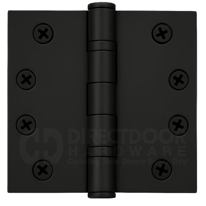 Emtek 4 Inch Ball Bearing Door Hinges With Square Corners in Flat Black