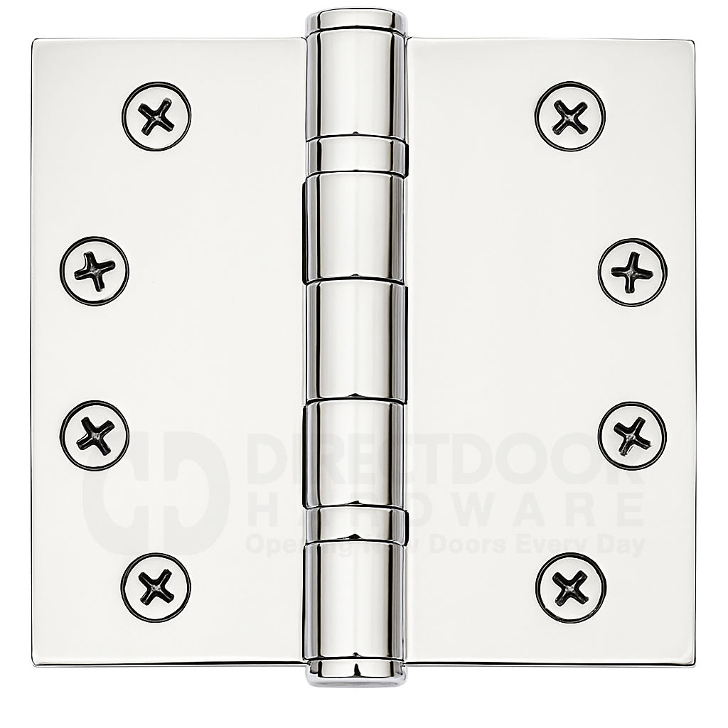 Emtek 4 Inch Ball Bearing Door Hinges With Square Corners in Polished Chrome