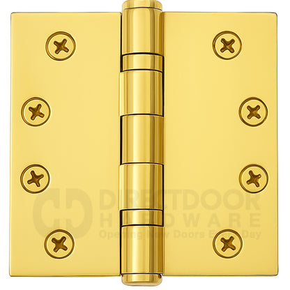Emtek 4 Inch Ball Bearing Door Hinges With Square Corners in Polished Brass