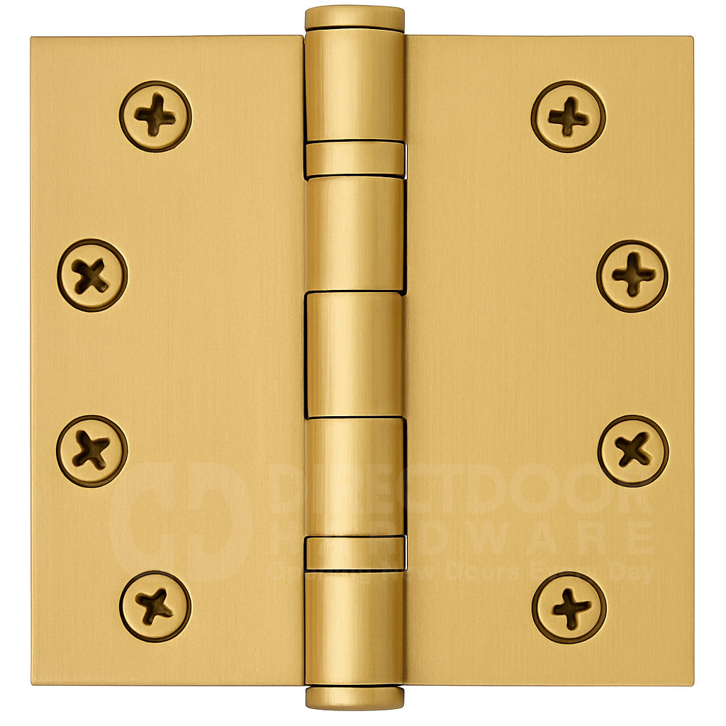 Emtek 4 Inch Ball Bearing Door Hinges With Square Corners in Satin Brass