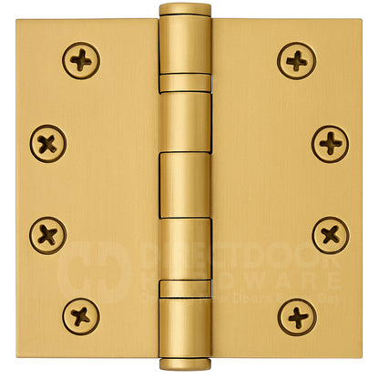 Emtek 4 Inch Ball Bearing Door Hinges With Square Corners in Satin Brass