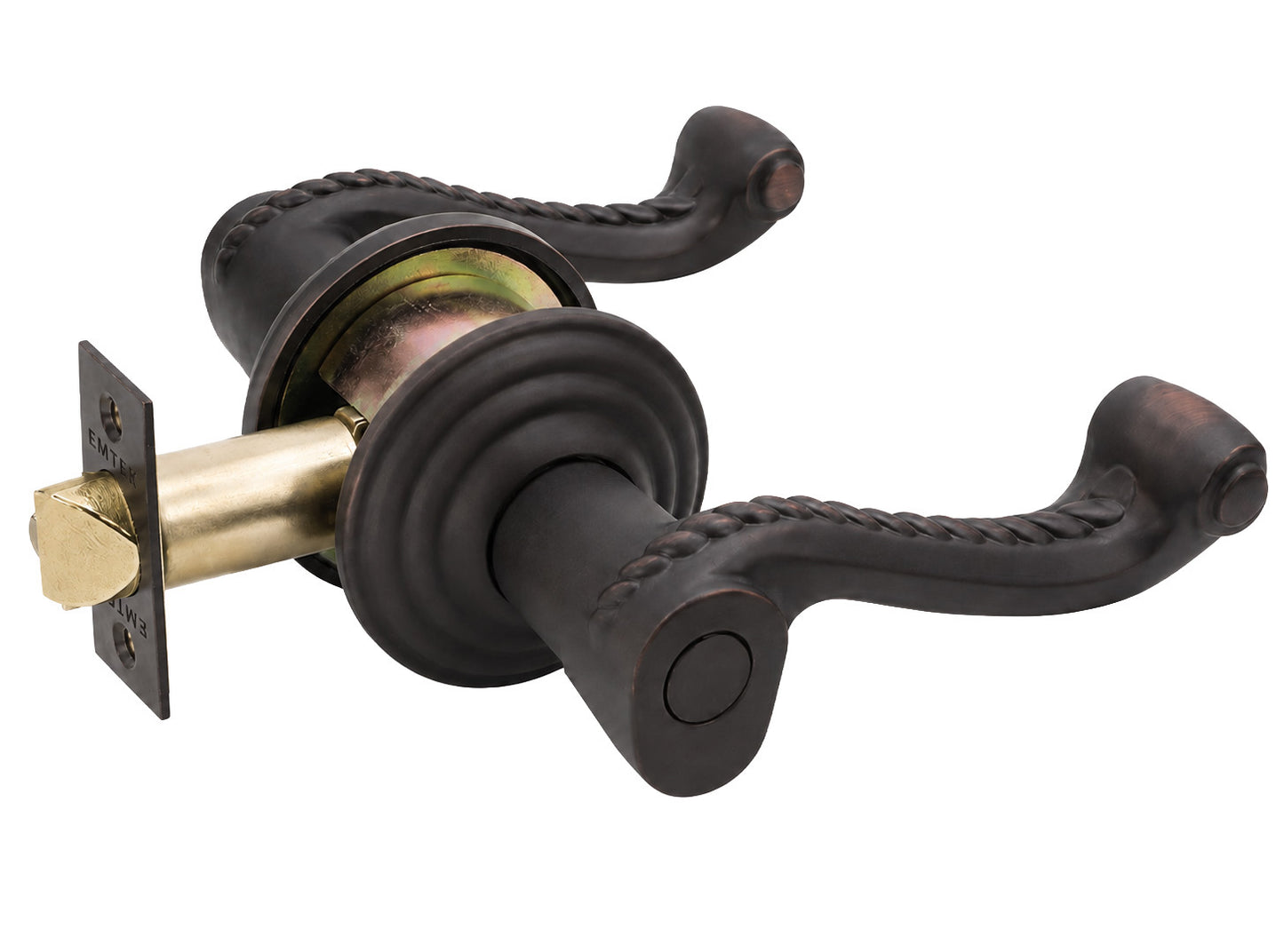 Emtek Rope Key in dummy Lever with Regular Rosette shown in oil rubbed bronze.