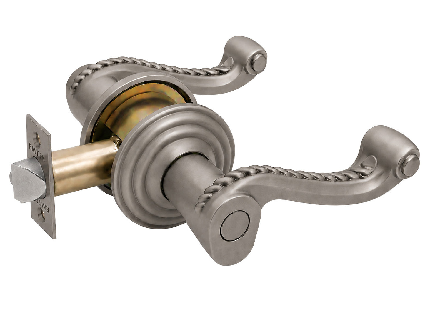 Emtek Rope Key in dummy Lever with Regular Rosette shown in pewter.