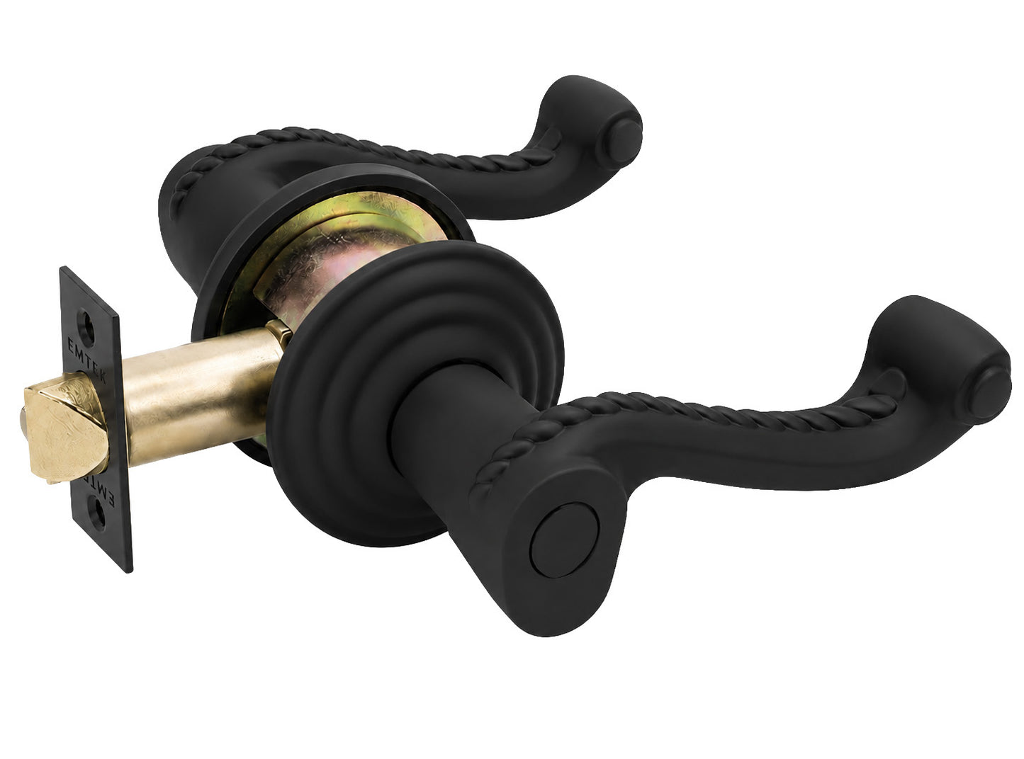Emtek Rope Key in dummy Lever with Regular Rosette shown in flat black.