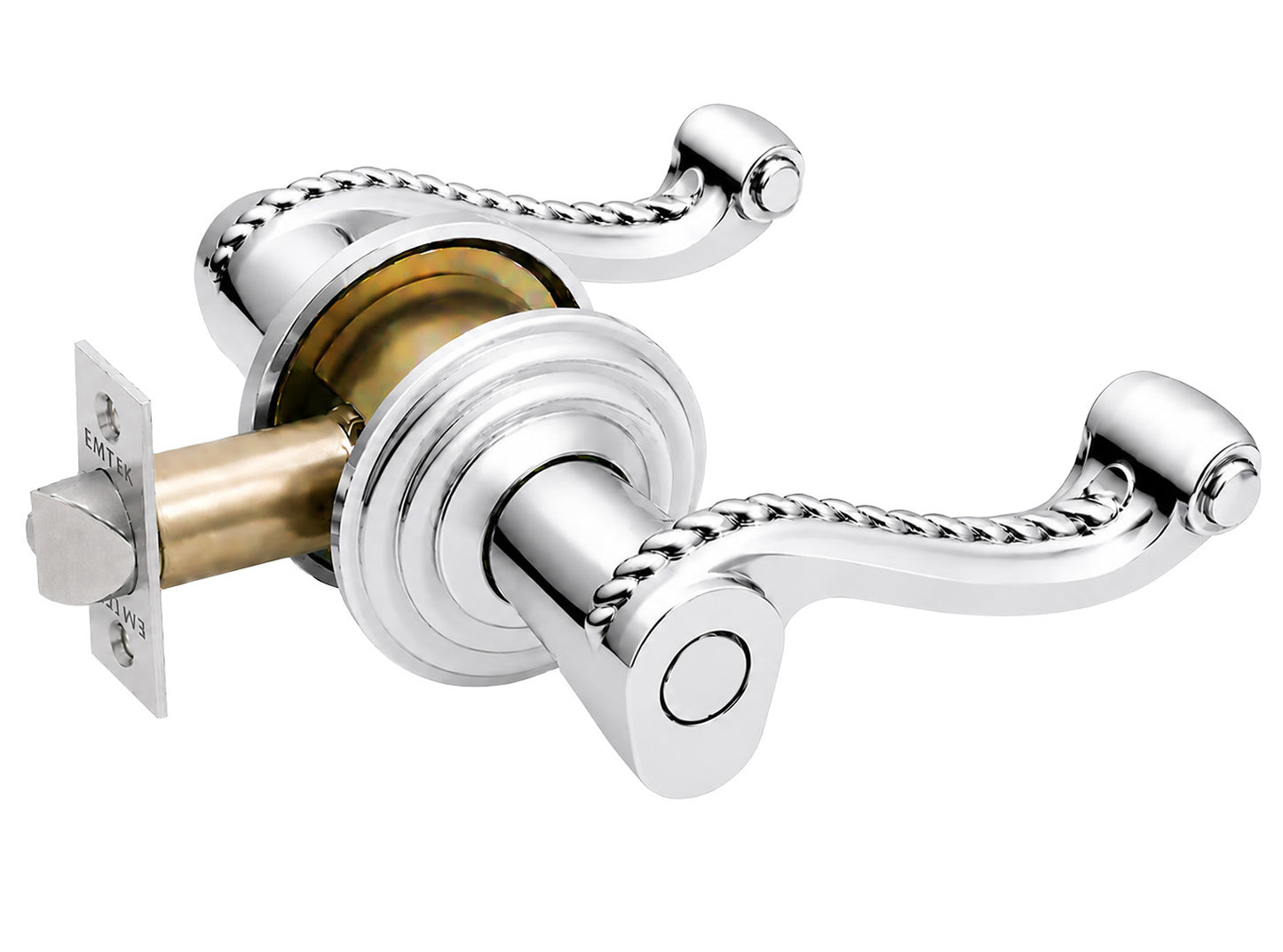 Emtek Rope Key in dummy Lever with Regular Rosette shown in polished chrome.