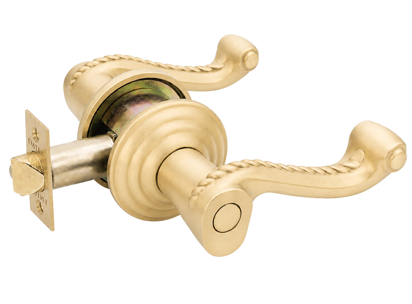 Emtek Rope Key in dummy Lever with Regular Rosette shown in satin brass.