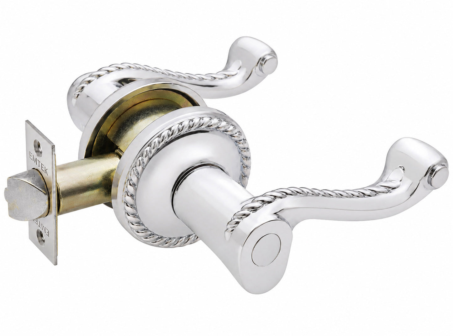 Emtek rope dummy keyed lever with rope rosette shown in a polished chrome finish.
