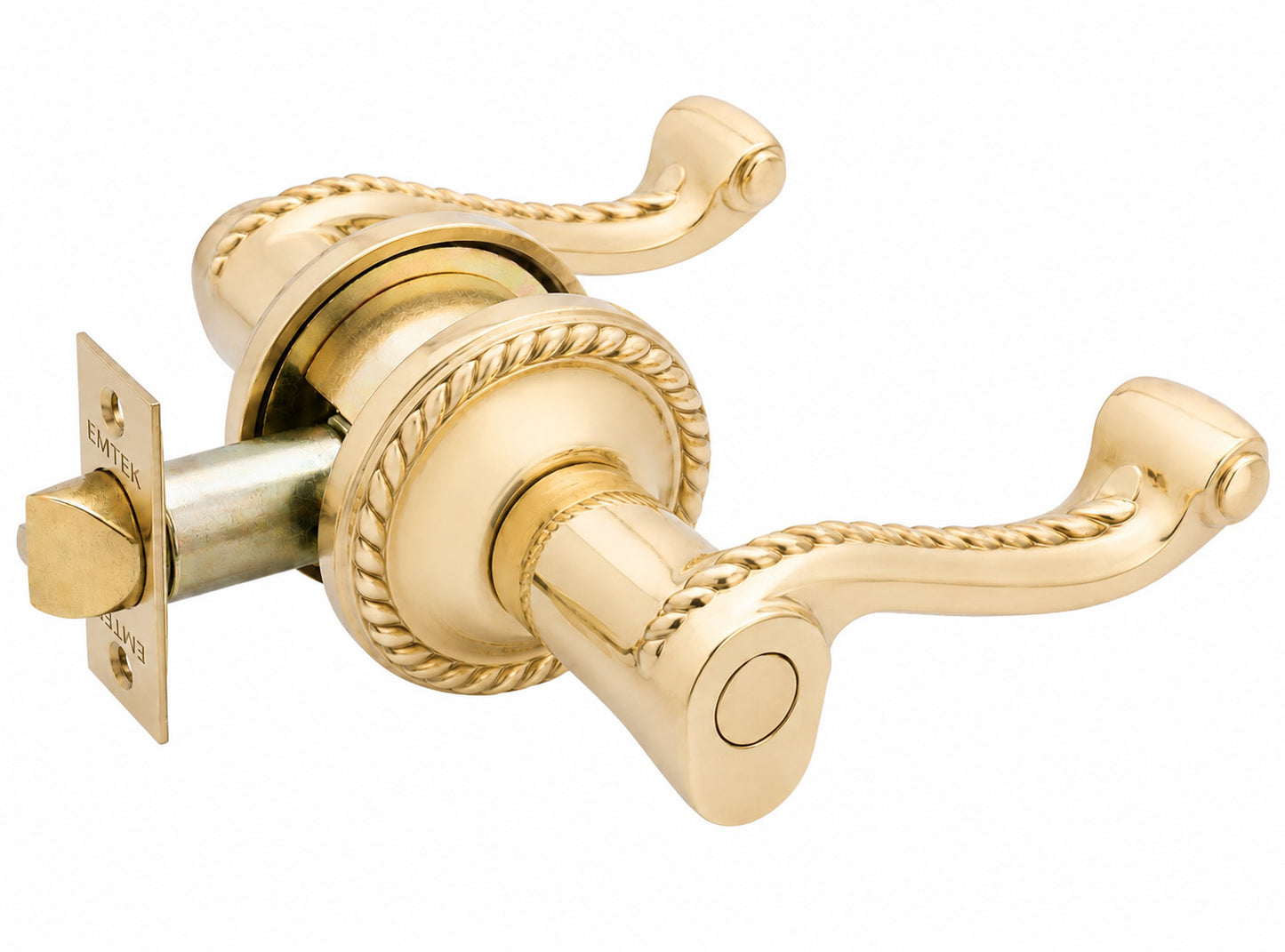 Emtek rope dummy keyed lever with rope rosette shown in a French antique brass finish.