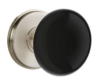 Emtek Ebony Porcelain Knob with Watford Rosette Satin Nickel